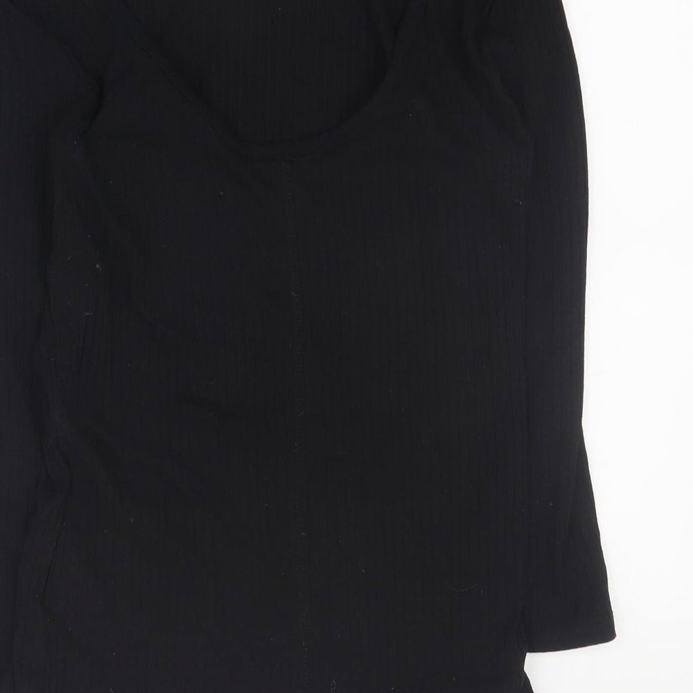 H&M Womens Black  Polyester Basic T-Shirt Size XS Boat Neck - Ribbed
