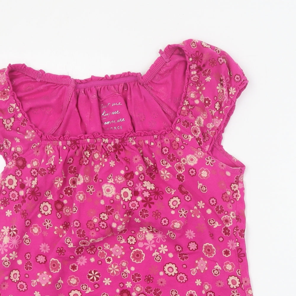 George Womens Pink Floral Cotton Basic T-Shirt Size 12 Square Neck