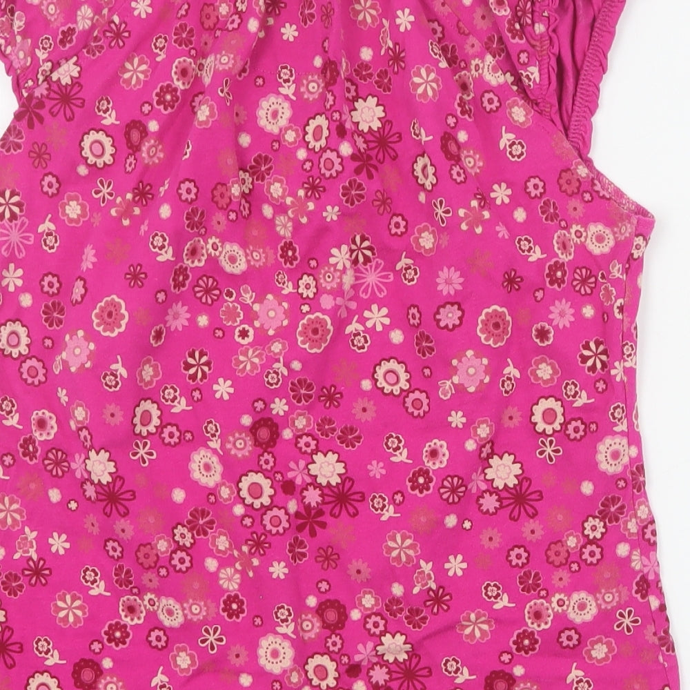 George Womens Pink Floral Cotton Basic T-Shirt Size 12 Square Neck