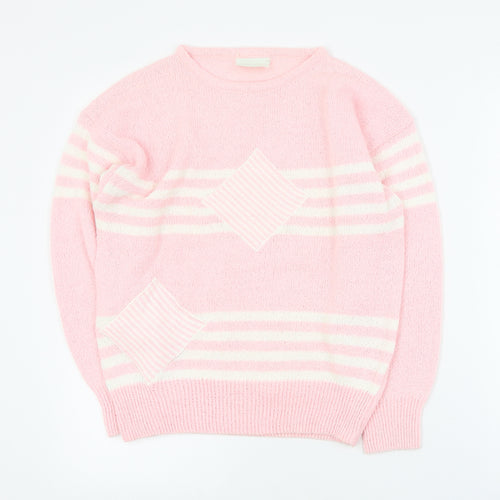 Niccoluchi Womens Pink Round Neck Striped Acrylic Pullover Jumper Size S