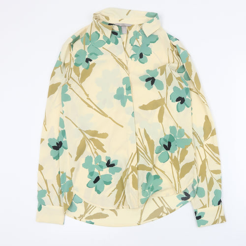 H&M Womens Beige Floral Polyester Basic Blouse Size 6 Collared