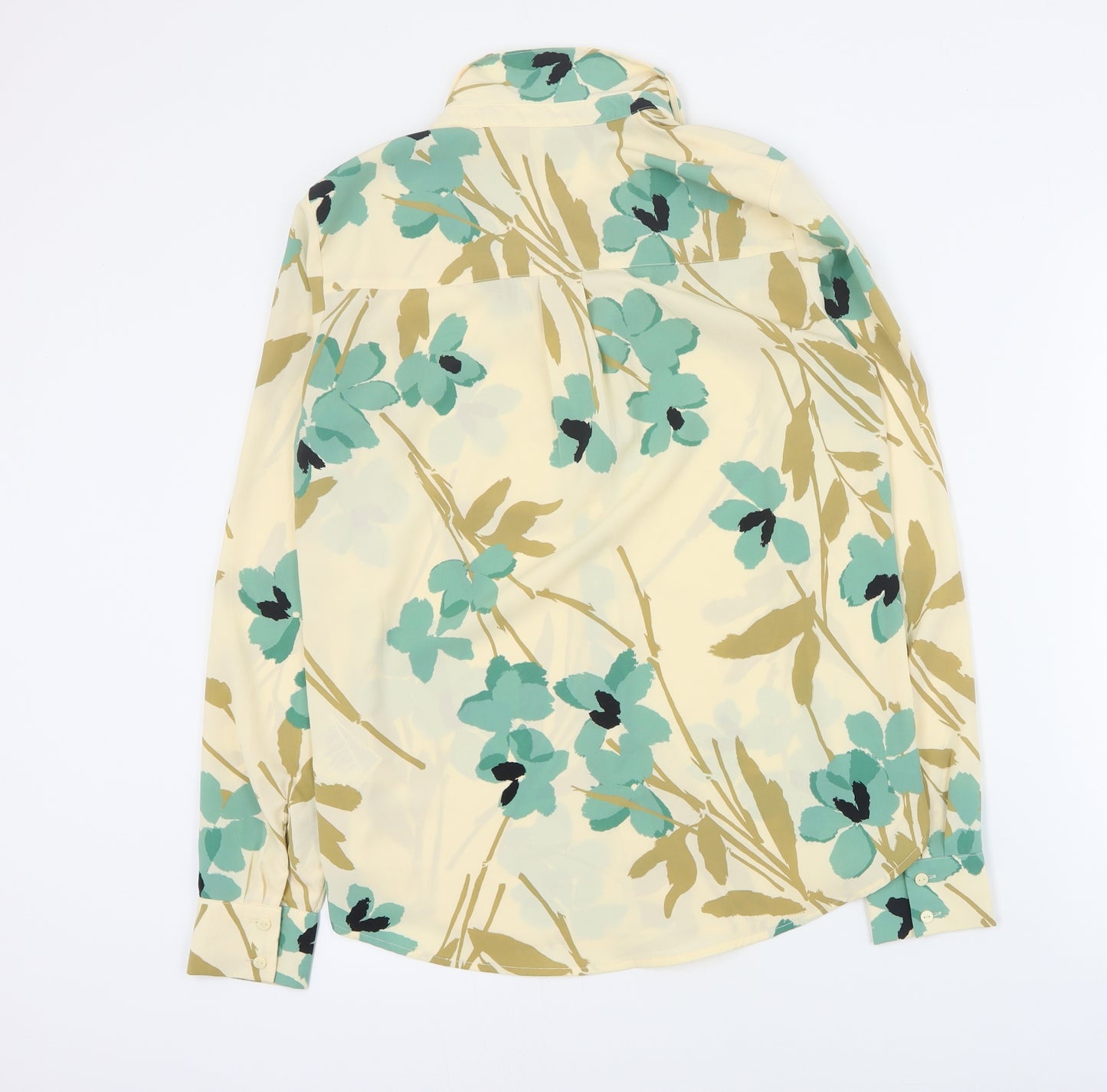 H&M Womens Beige Floral Polyester Basic Blouse Size 6 Collared
