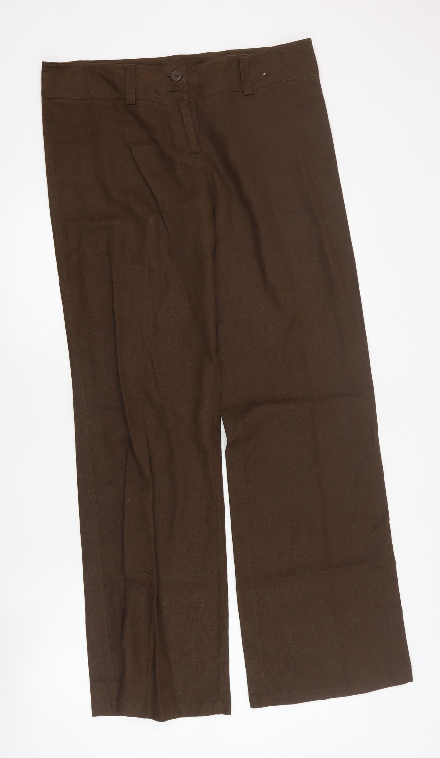 St Bernard Womens Brown  Linen Carrot Trousers Size 12 L34 in Regular Zip