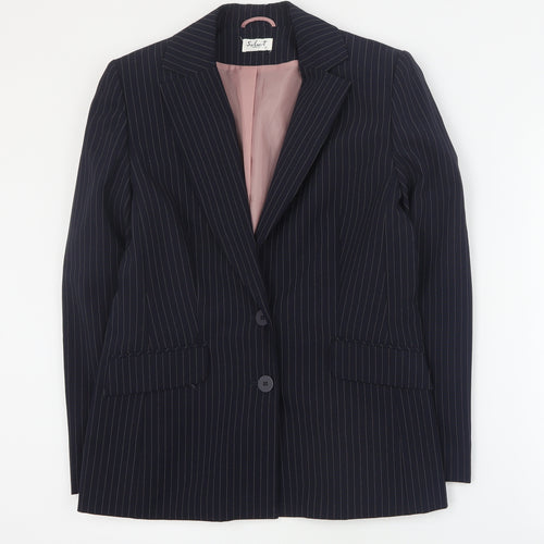 Select Womens Blue Striped Polyester Jacket Blazer Size 12