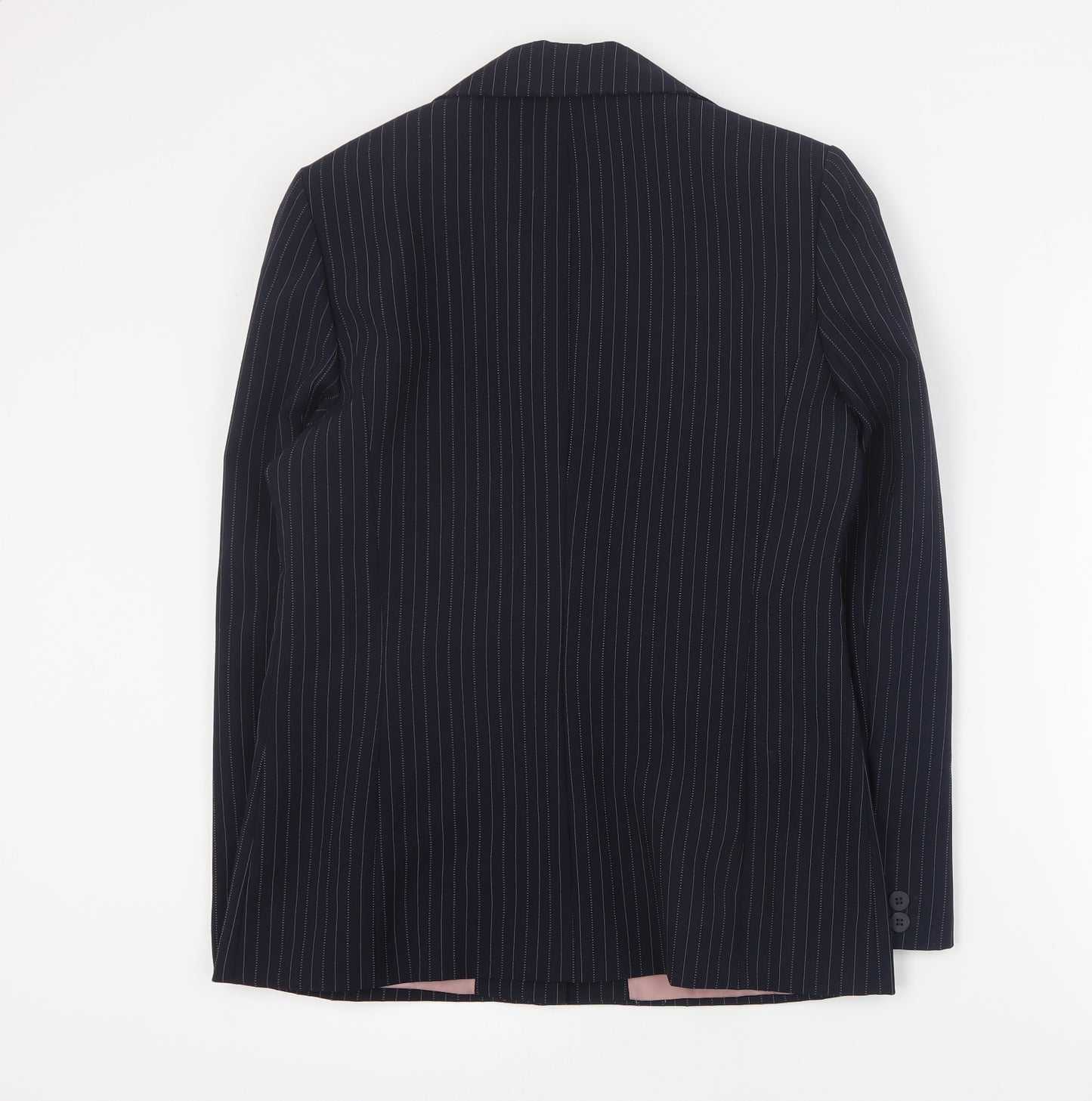 Select Womens Blue Striped Polyester Jacket Blazer Size 12