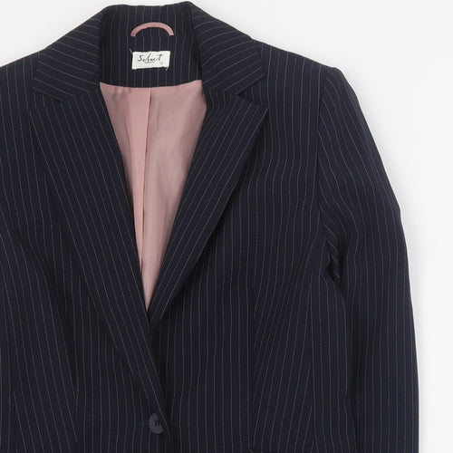 Select Womens Blue Striped Polyester Jacket Blazer Size 12