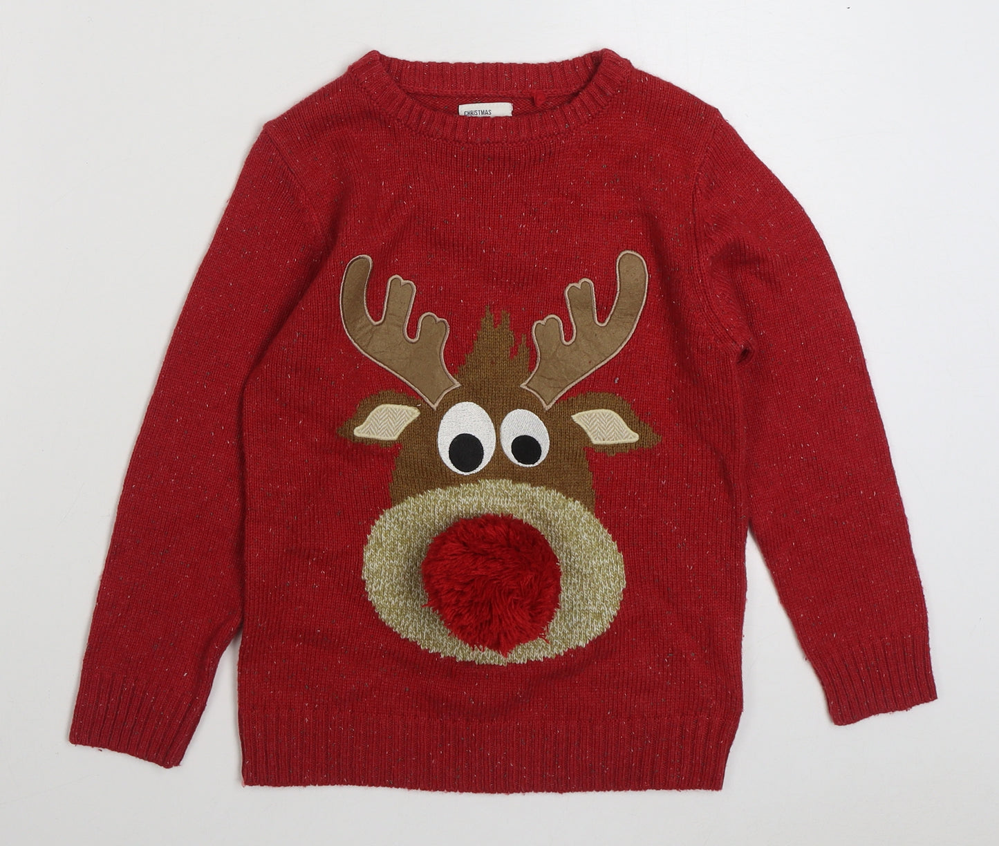 NEXT Boys Red Round Neck  Acrylic Pullover Jumper Size 7 Years  Pullover - Christmas Jumper