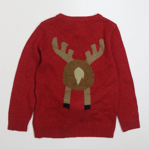 NEXT Boys Red Round Neck  Acrylic Pullover Jumper Size 7 Years  Pullover - Christmas Jumper