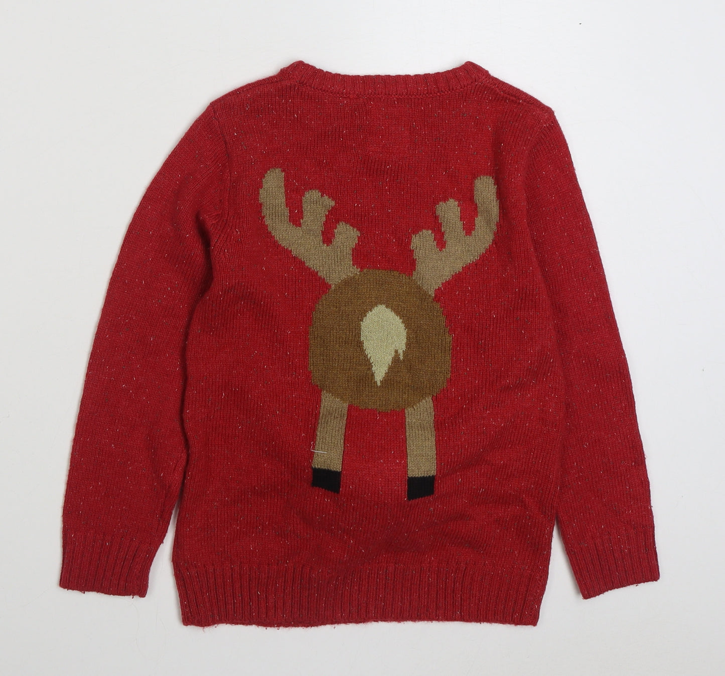 NEXT Boys Red Round Neck  Acrylic Pullover Jumper Size 7 Years  Pullover - Christmas Jumper