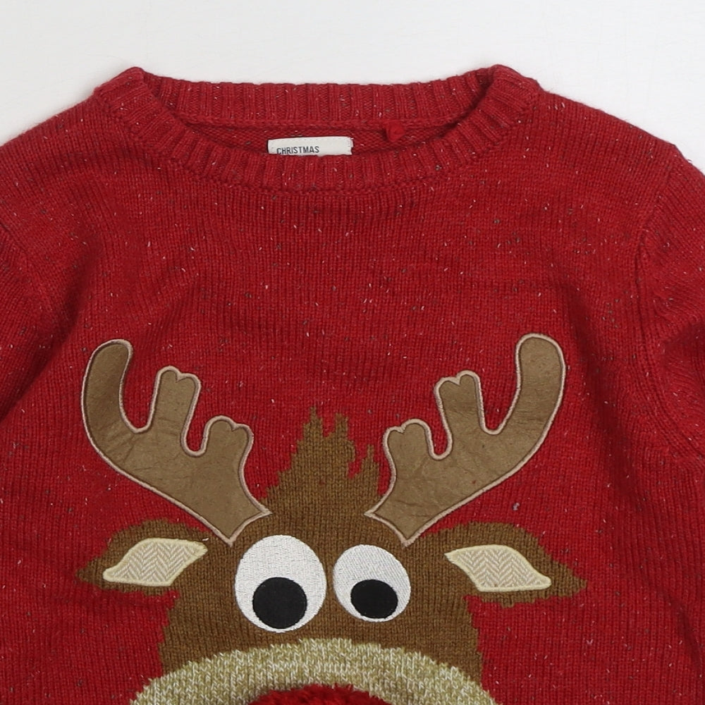 NEXT Boys Red Round Neck  Acrylic Pullover Jumper Size 7 Years  Pullover - Christmas Jumper