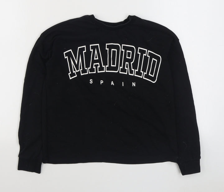 H&M Girls Black  Cotton Pullover Sweatshirt Size 11-12 Years  Pullover
