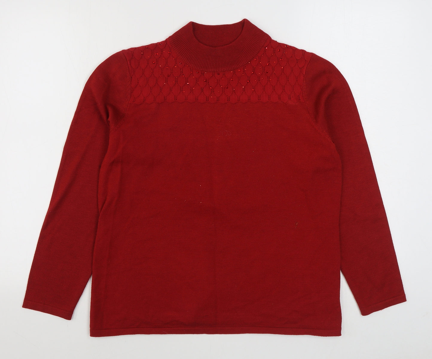 Bonmarché Womens Red Round Neck  Acrylic Pullover Jumper Size M