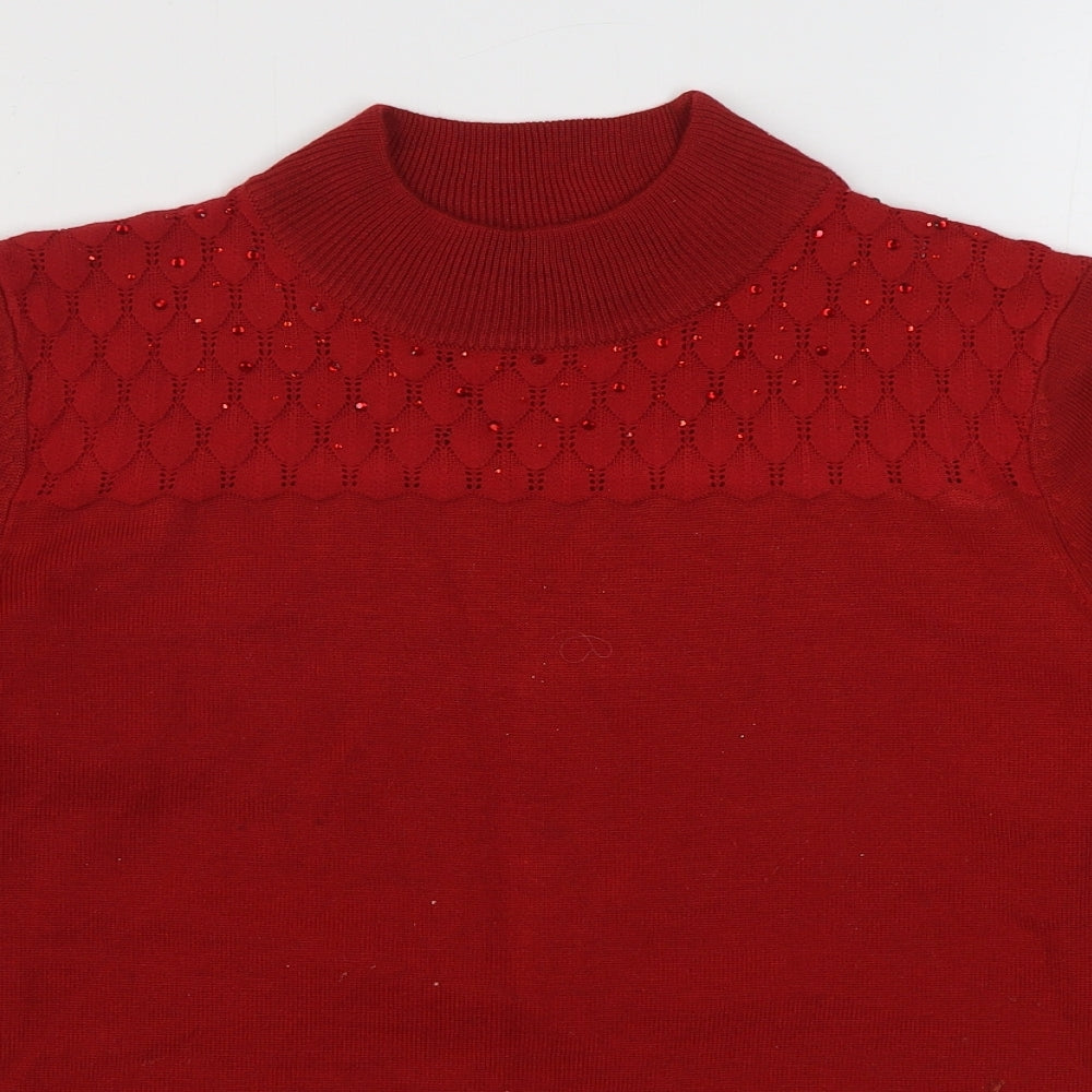 Bonmarché Womens Red Round Neck  Acrylic Pullover Jumper Size M