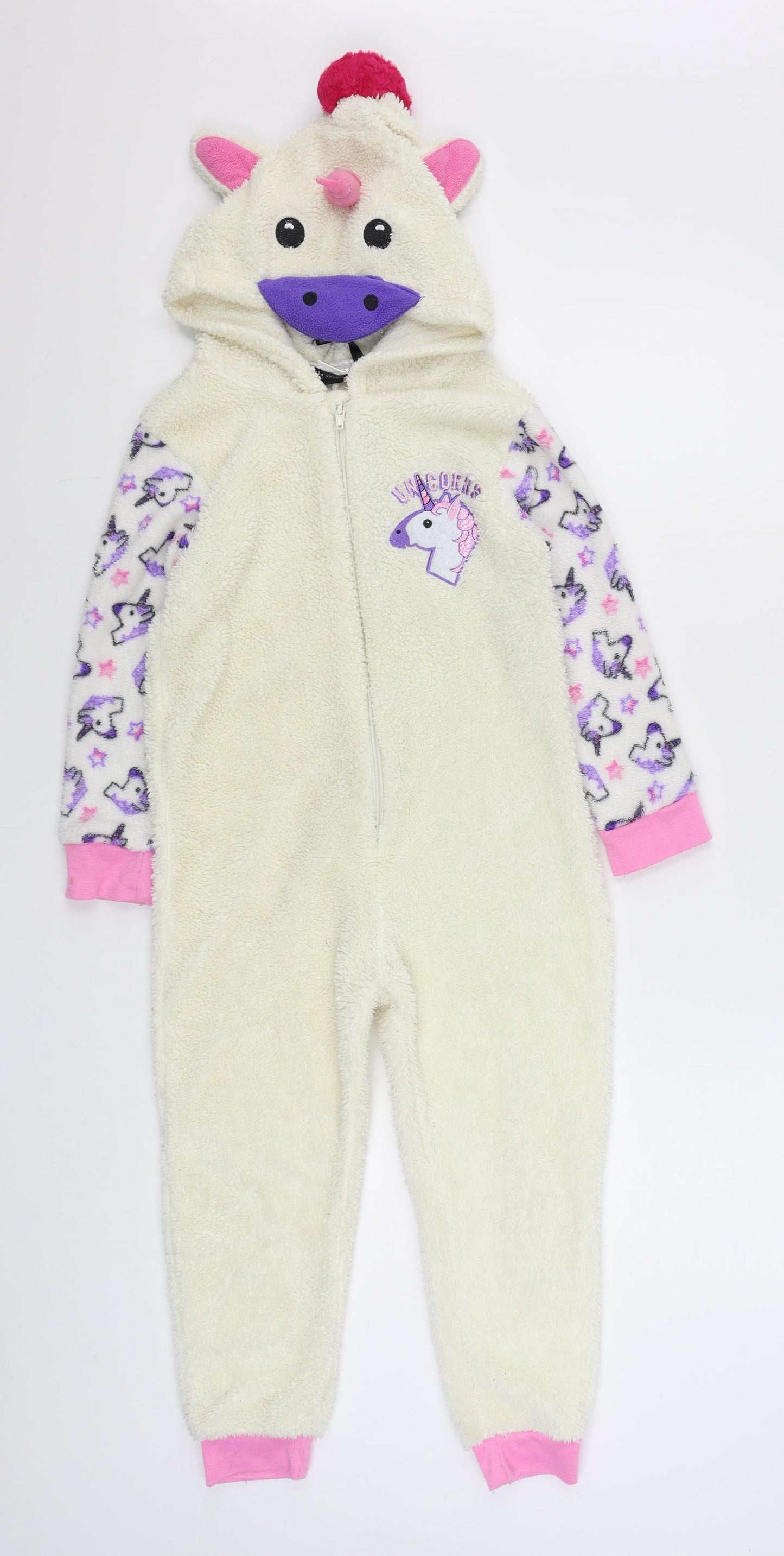 Dorothy Perkins Girls White Solid Polyester Top One Piece Size 6-7 Years  Zip - Unicorn Onesie