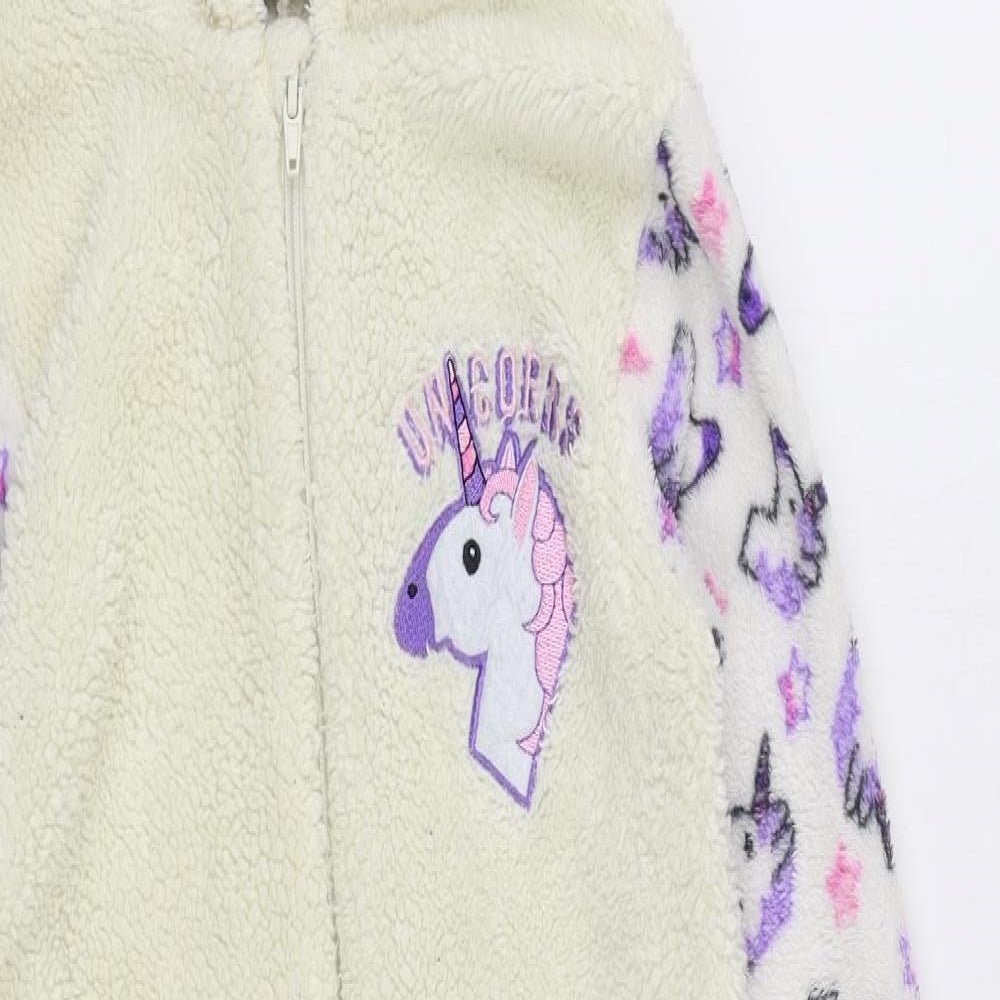 Dorothy Perkins Girls White Solid Polyester Top One Piece Size 6-7 Years  Zip - Unicorn Onesie