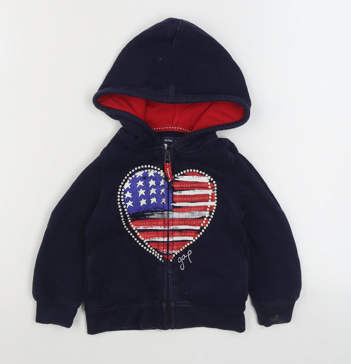 Gap Girls Blue 100% Cotton Full Zip Hoodie Size 3 Years Zip