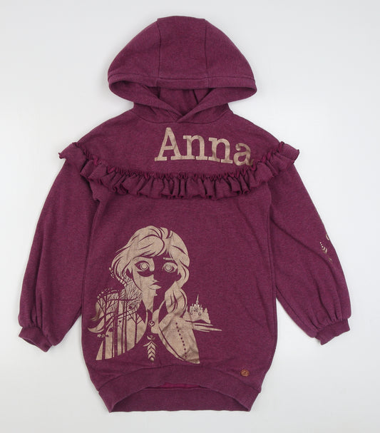 Front view of Sports Direct girls’ purple cotton pullover hoodie, size 9-10, years pullover - frozen