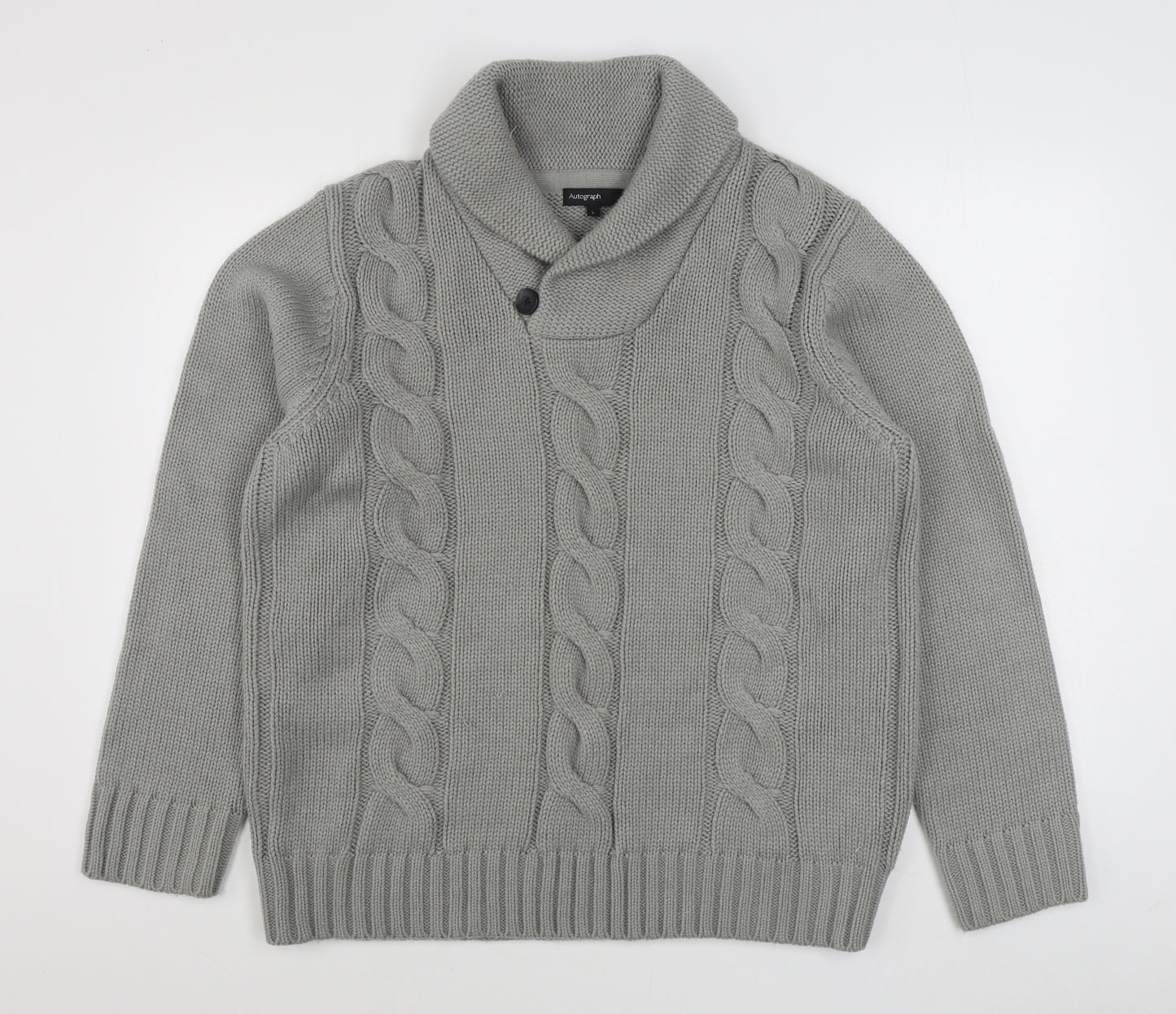 Marks and Spencer Mens Grey V-Neck  Acrylic Pullover Jumper Size L