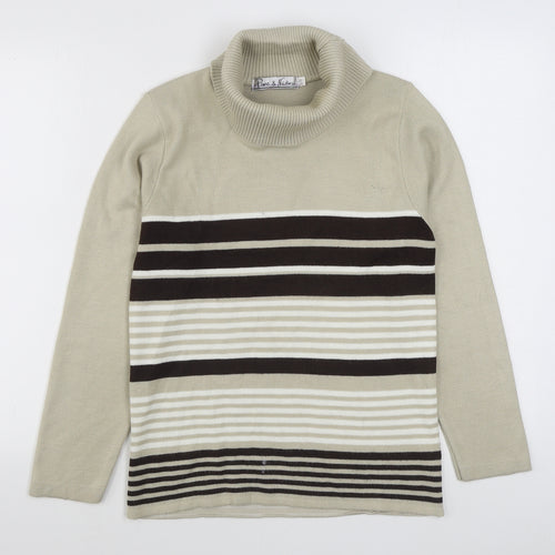 Pure & Natural Womens Beige Roll Neck Striped Acrylic Pullover Jumper Size S