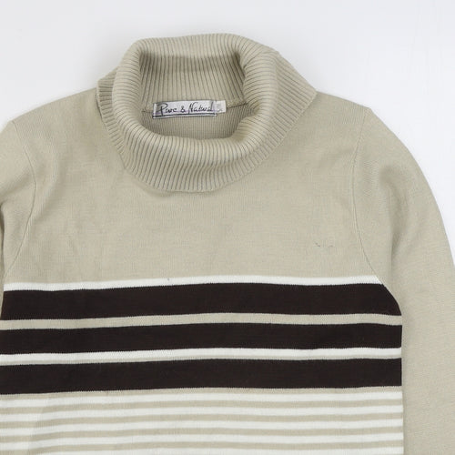 Pure & Natural Womens Beige Roll Neck Striped Acrylic Pullover Jumper Size S