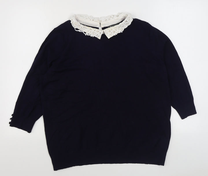 Bonmarché Womens Blue Collared  Viscose Pullover Jumper Size L