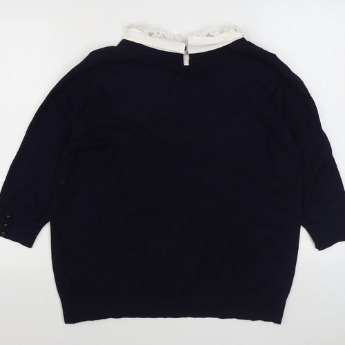 Bonmarché Womens Blue Collared  Viscose Pullover Jumper Size L