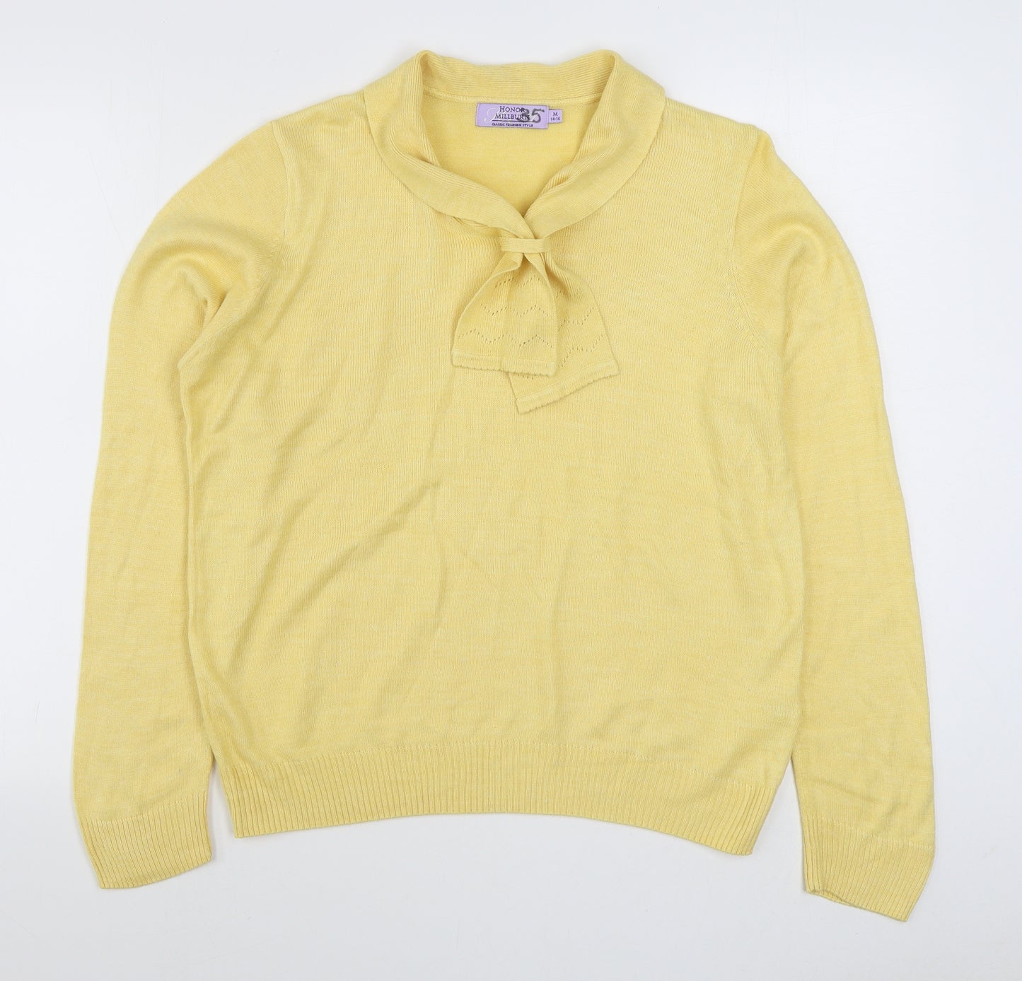 EWM Womens Yellow V-Neck  Acrylic Pullover Jumper Size M