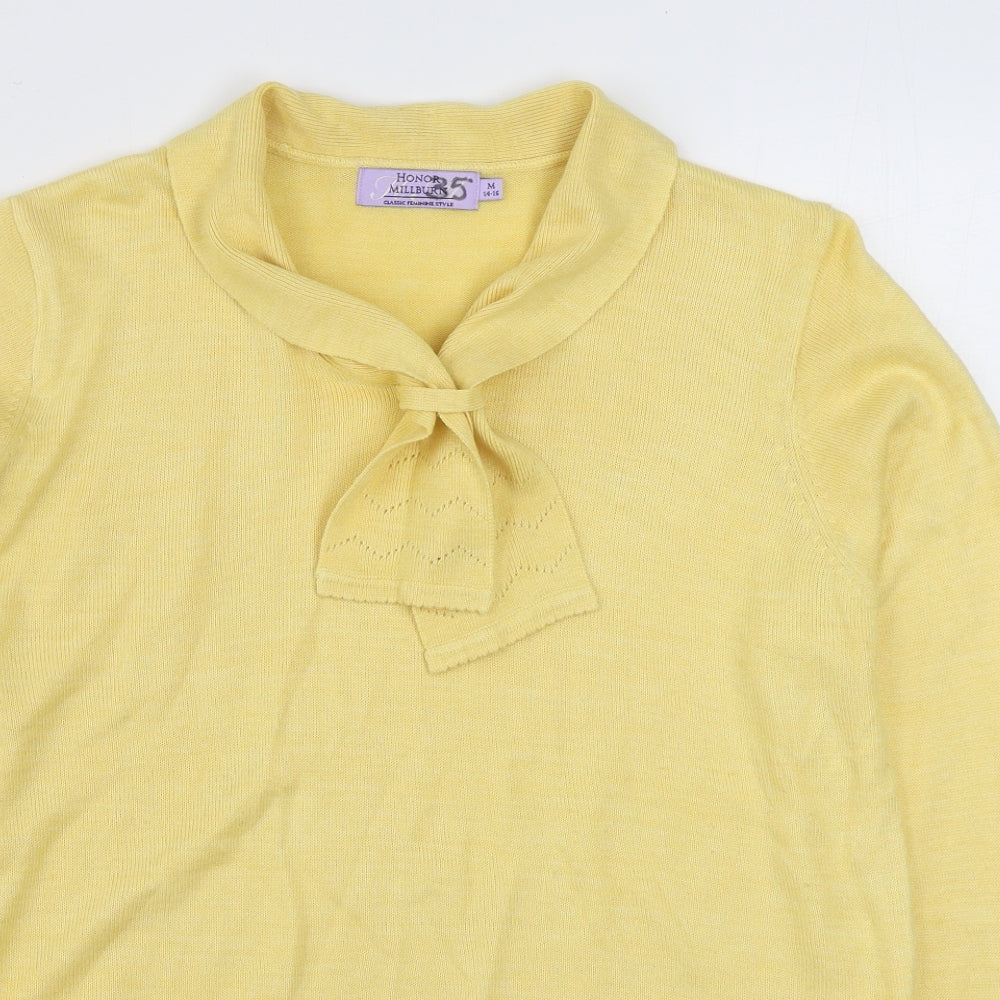 EWM Womens Yellow V-Neck  Acrylic Pullover Jumper Size M