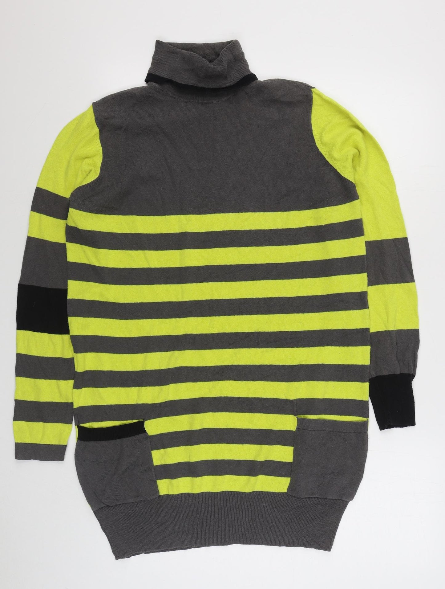 NEXT Womens Yellow Roll Neck Striped 100% Cotton Pullover Jumper Size 16