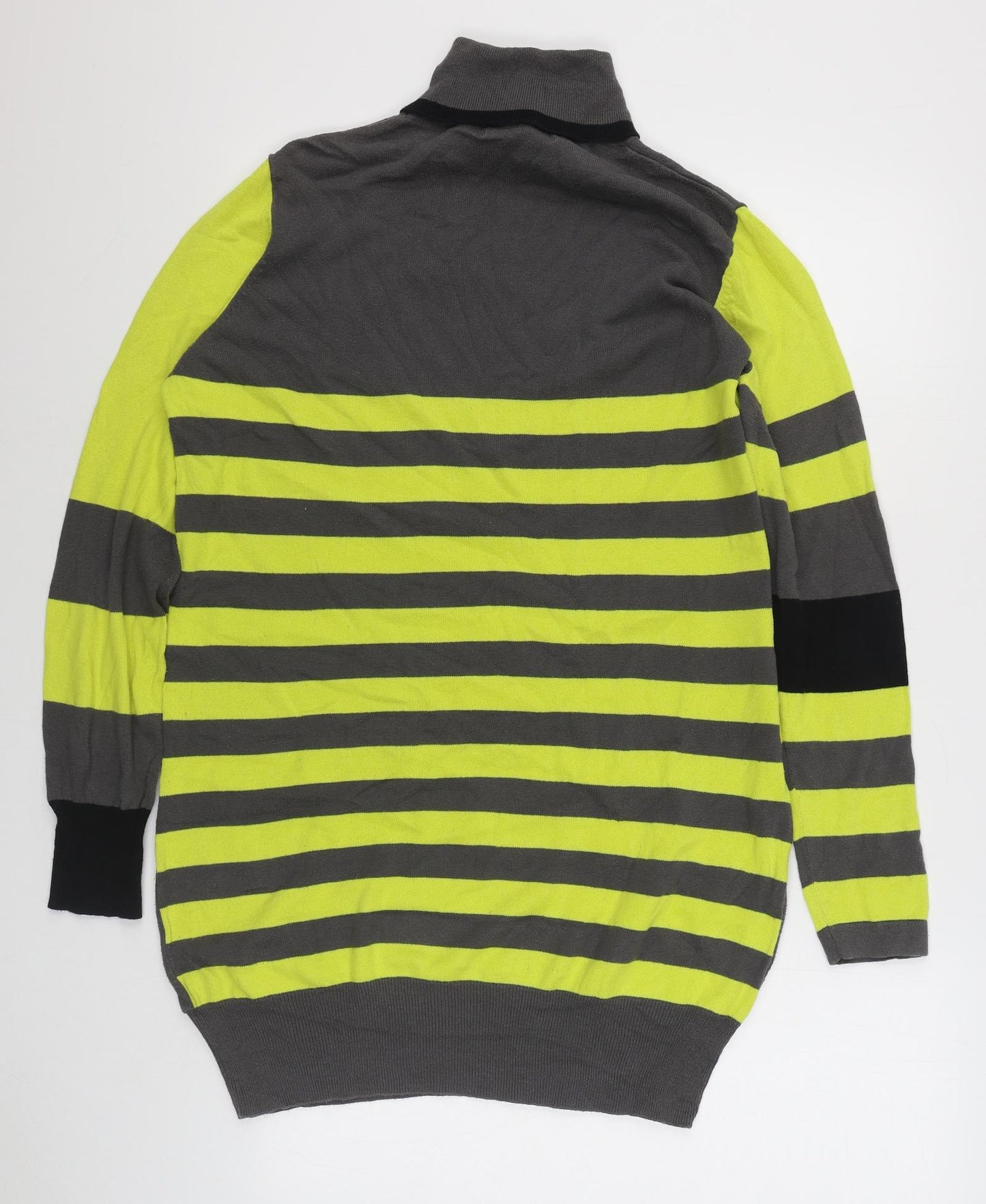 NEXT Womens Yellow Roll Neck Striped 100% Cotton Pullover Jumper Size 16