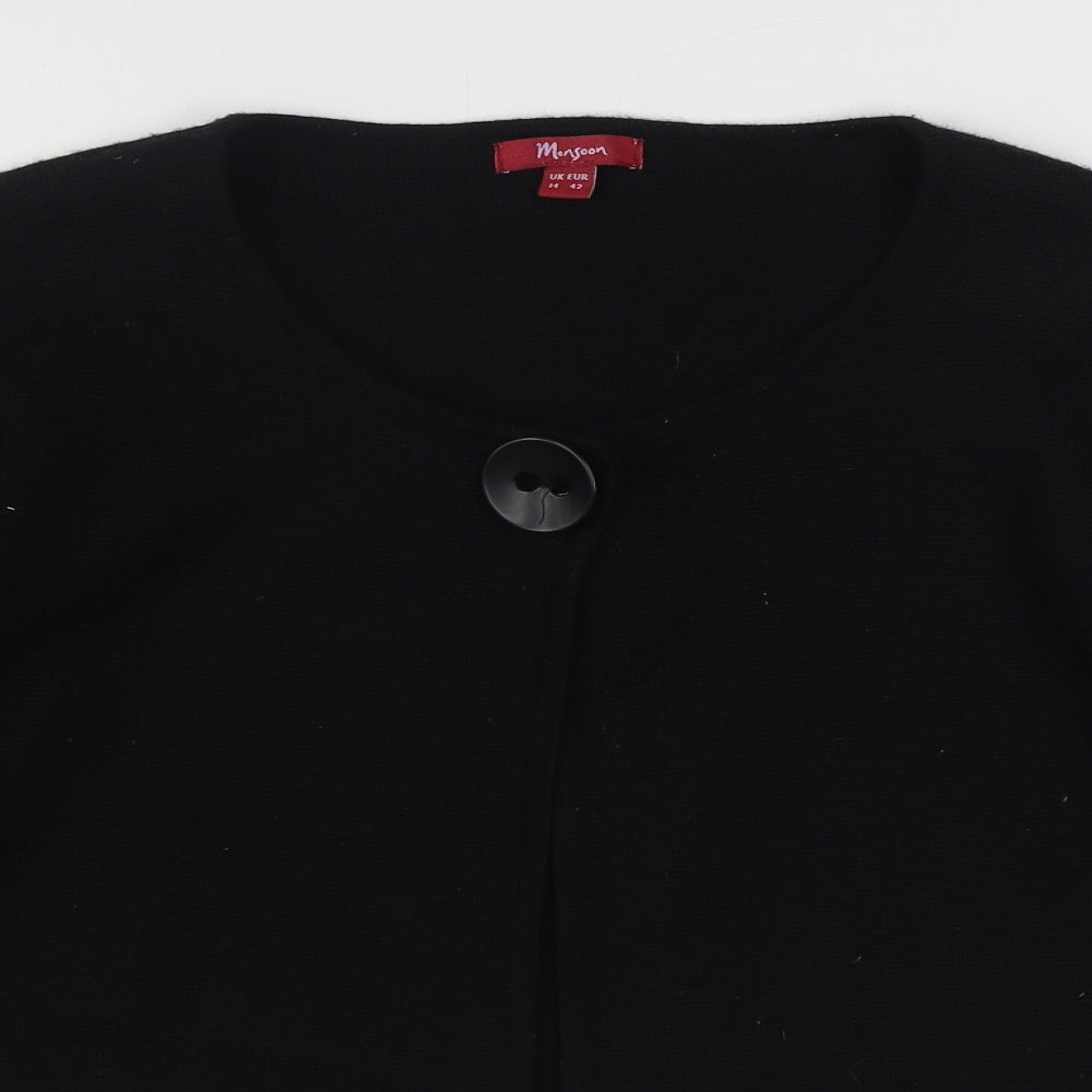 Monsoon Womens Black V-Neck  Acrylic Cardigan Jumper Size 14