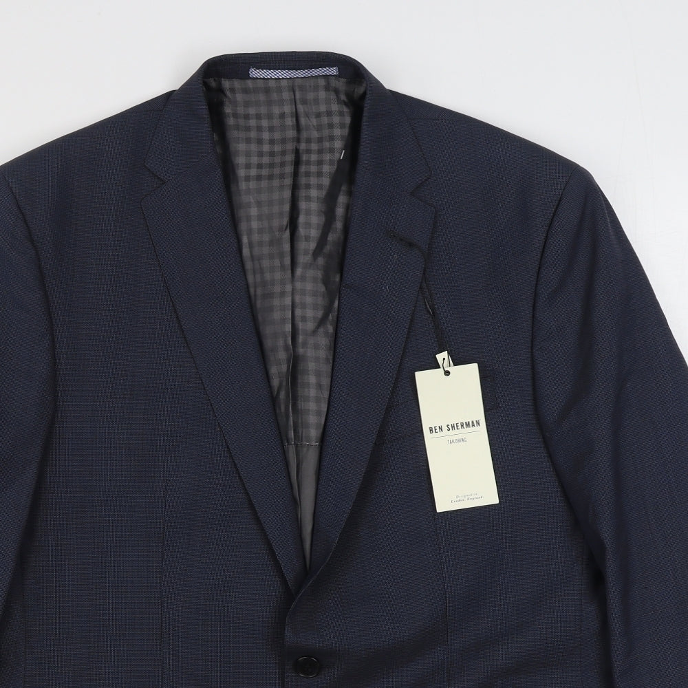 Ben Sherman Mens Blue  Wool Jacket Suit Jacket Size 40