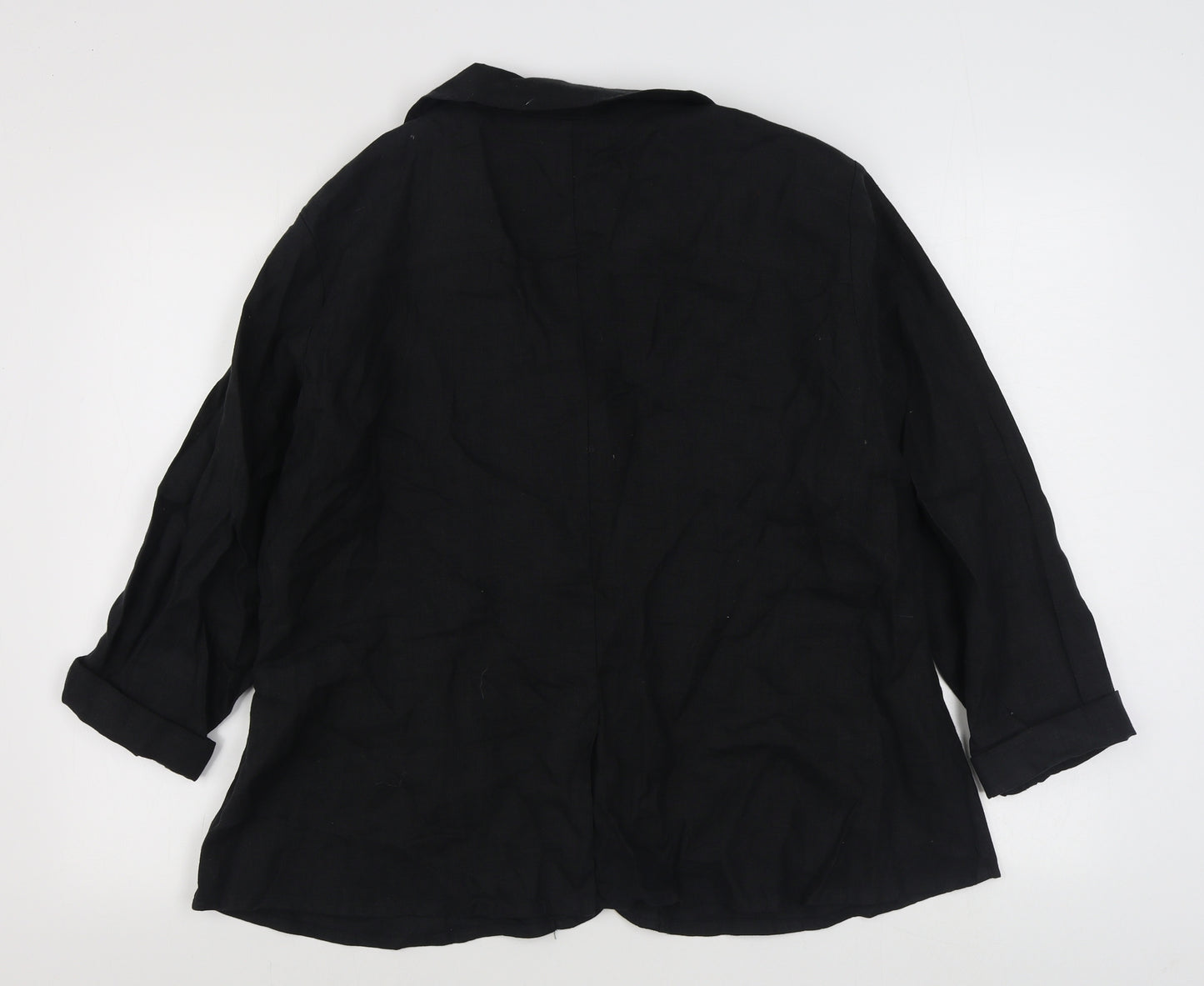 FLAX Womens Black  Linen Basic Button-Up Size M Collared