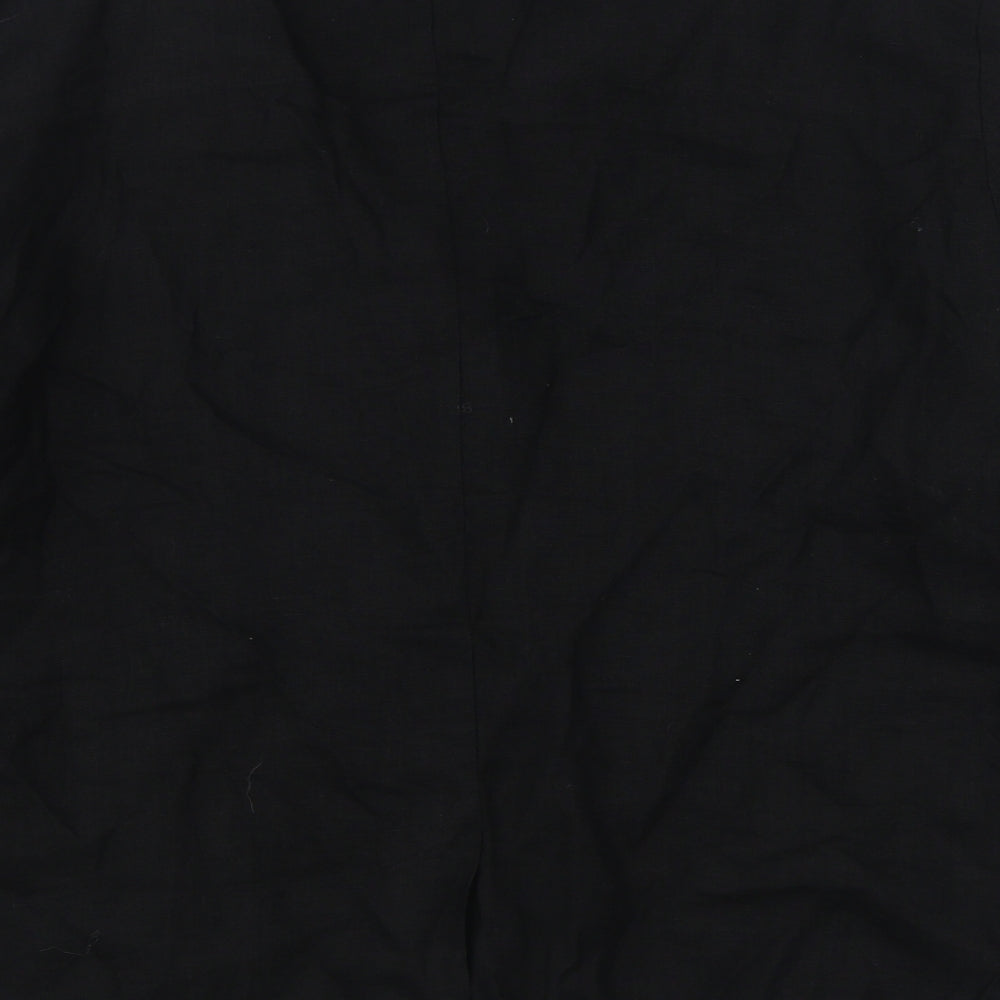 FLAX Womens Black  Linen Basic Button-Up Size M Collared