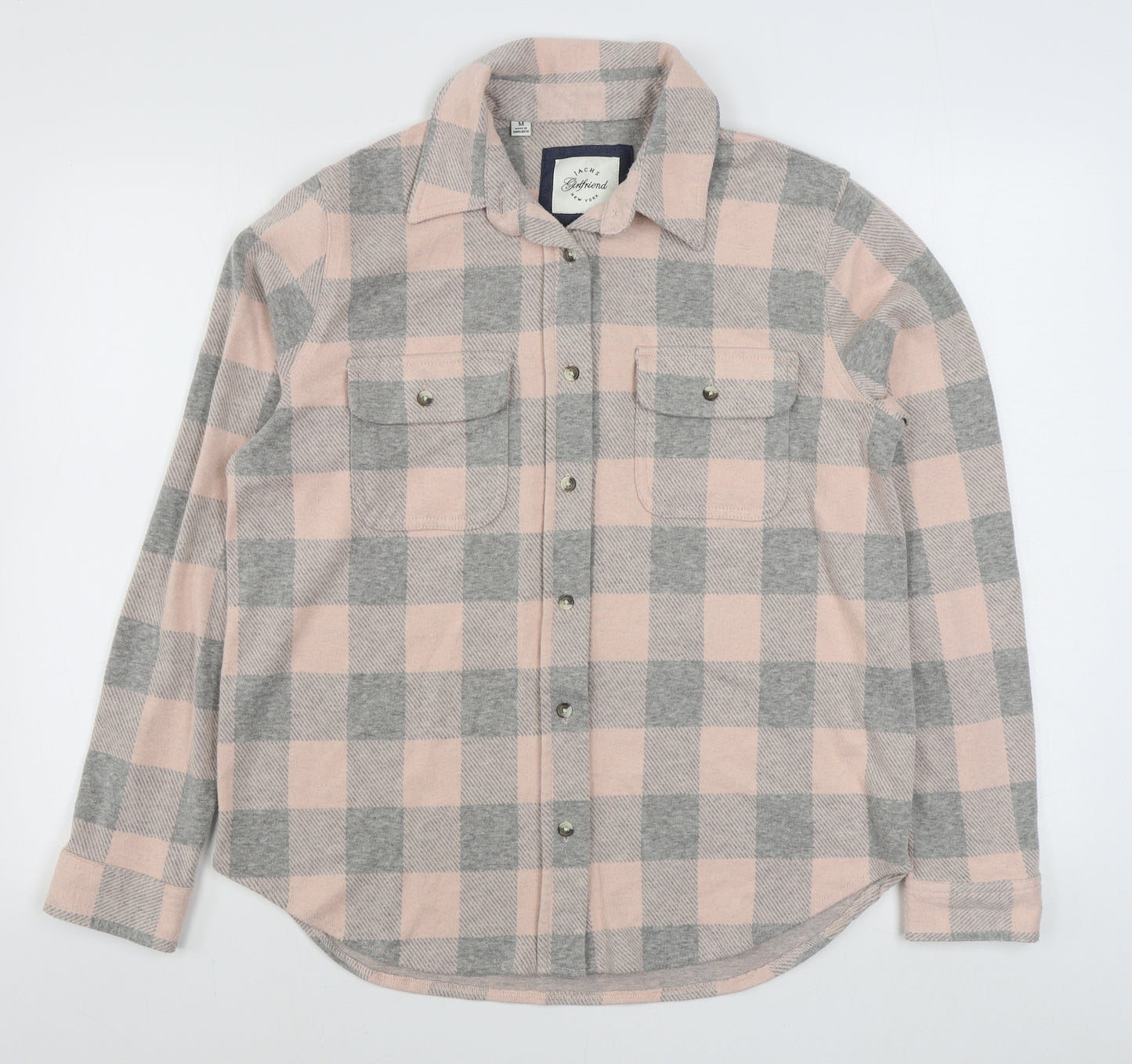 JACHS Womens Pink Plaid Polyester Basic Button-Up Size M Collared