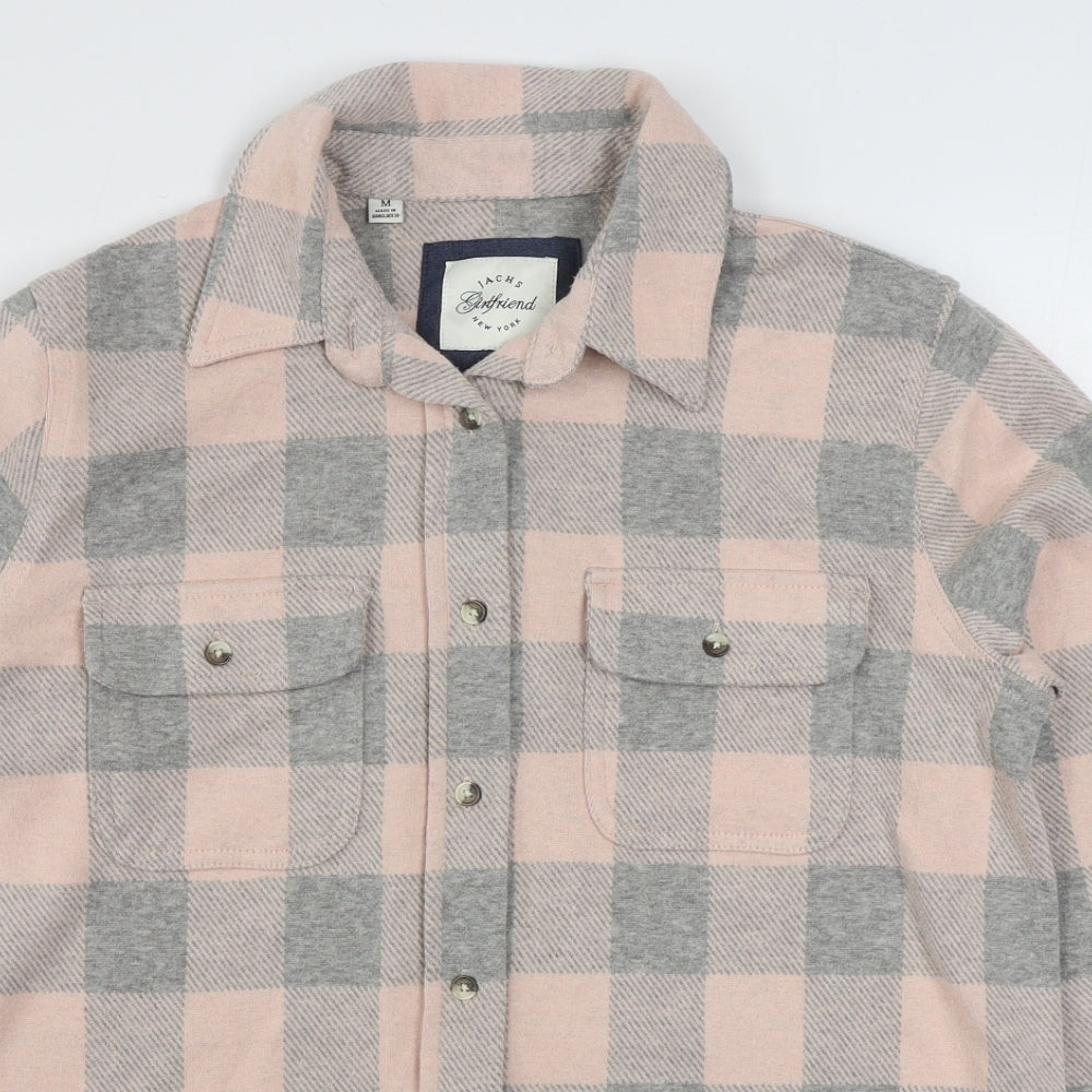 JACHS Womens Pink Plaid Polyester Basic Button-Up Size M Collared