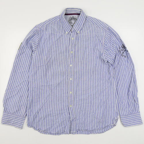 Pepe Jeans Mens Blue Striped Cotton  Button-Up Size 2XL Collared Button