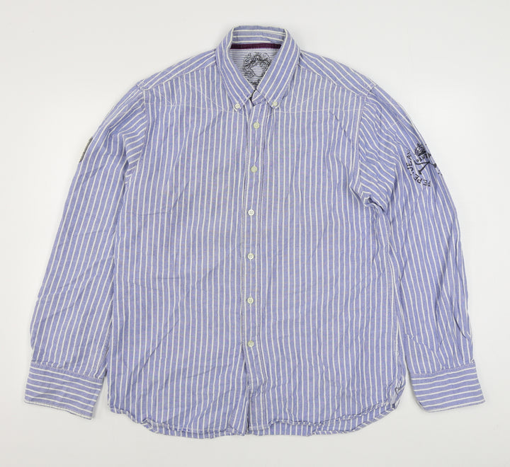 Pepe Jeans Mens Blue Striped Cotton  Button-Up Size 2XL Collared Button