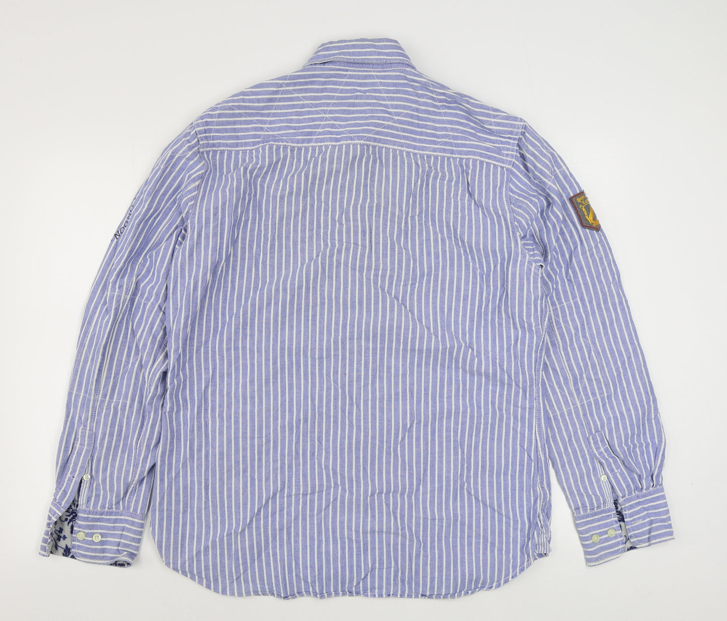 Pepe Jeans Mens Blue Striped Cotton  Button-Up Size 2XL Collared Button