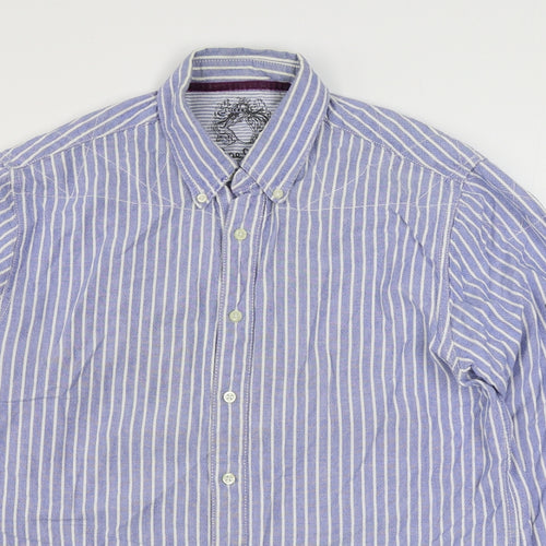 Pepe Jeans Mens Blue Striped Cotton  Button-Up Size 2XL Collared Button