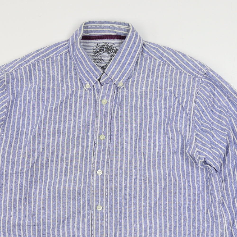 Pepe Jeans Mens Blue Striped Cotton  Button-Up Size 2XL Collared Button