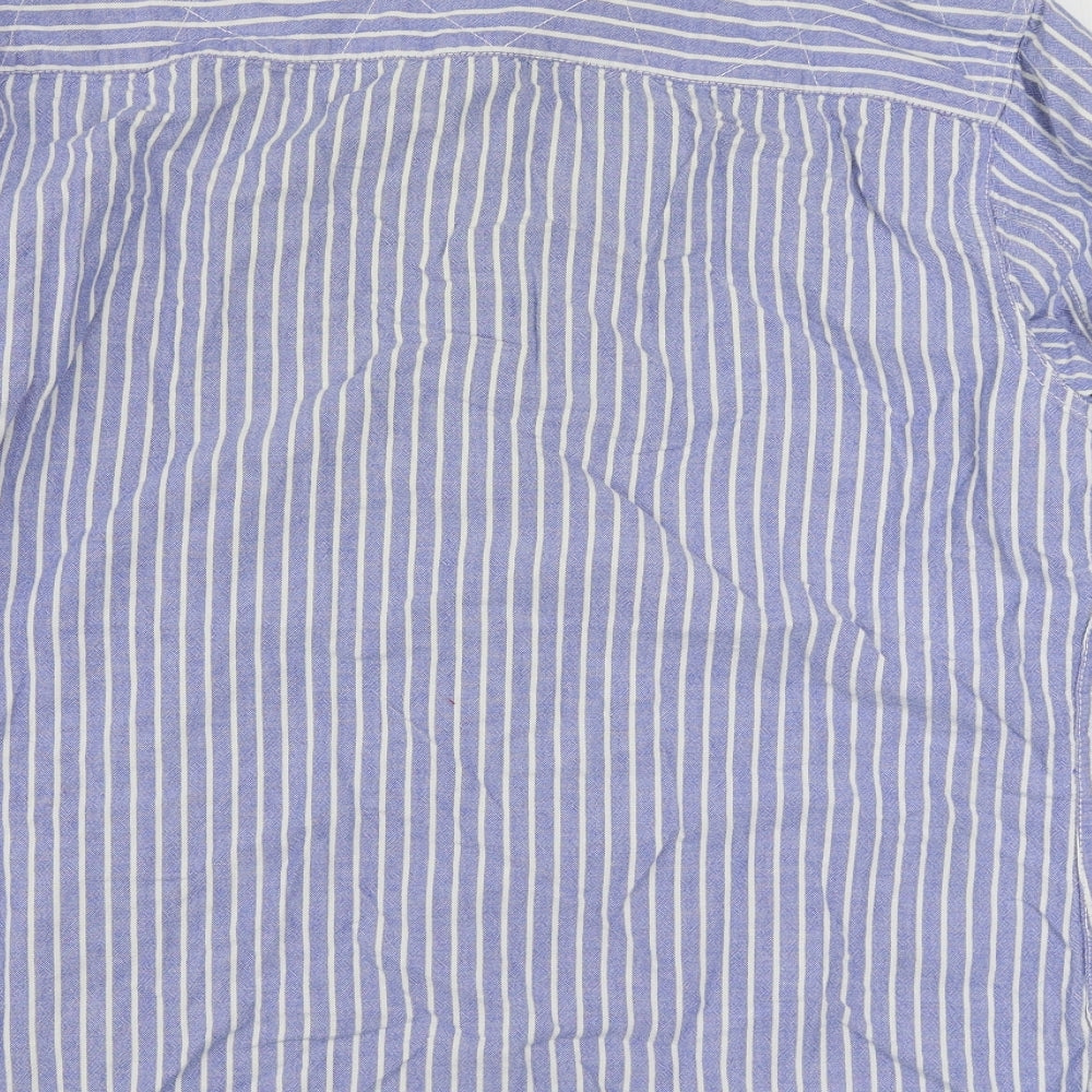 Pepe Jeans Mens Blue Striped Cotton  Button-Up Size 2XL Collared Button