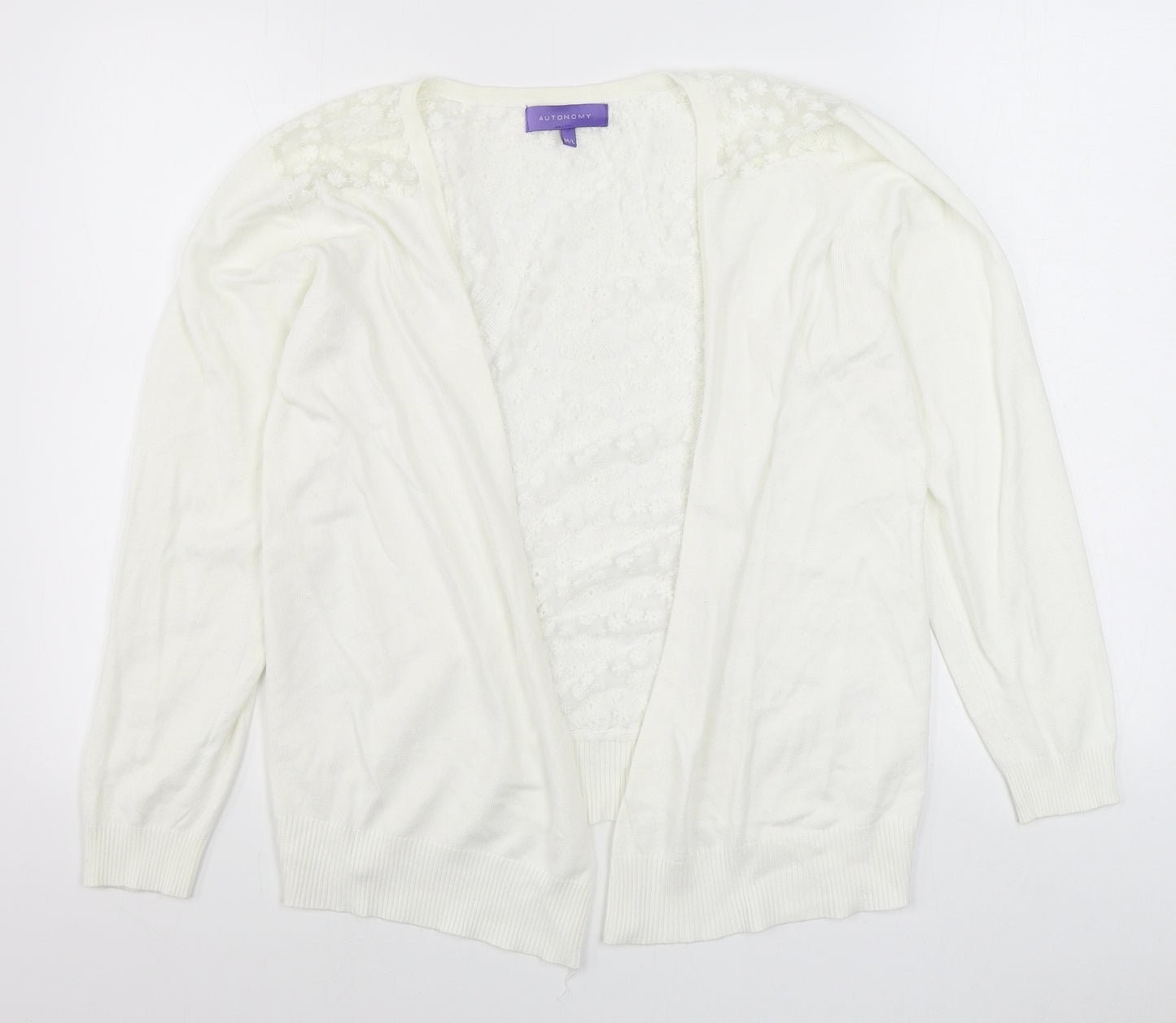 Autonomy Womens White V-Neck  Viscose Cardigan Jumper Size M