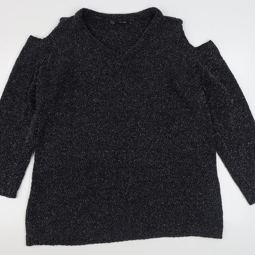 Body Flirt Womens Grey V-Neck  Polyester Pullover Jumper Size L