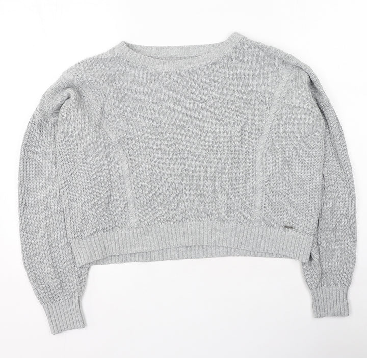 Hollister Womens Grey Round Neck  Cotton Pullover Jumper Size S