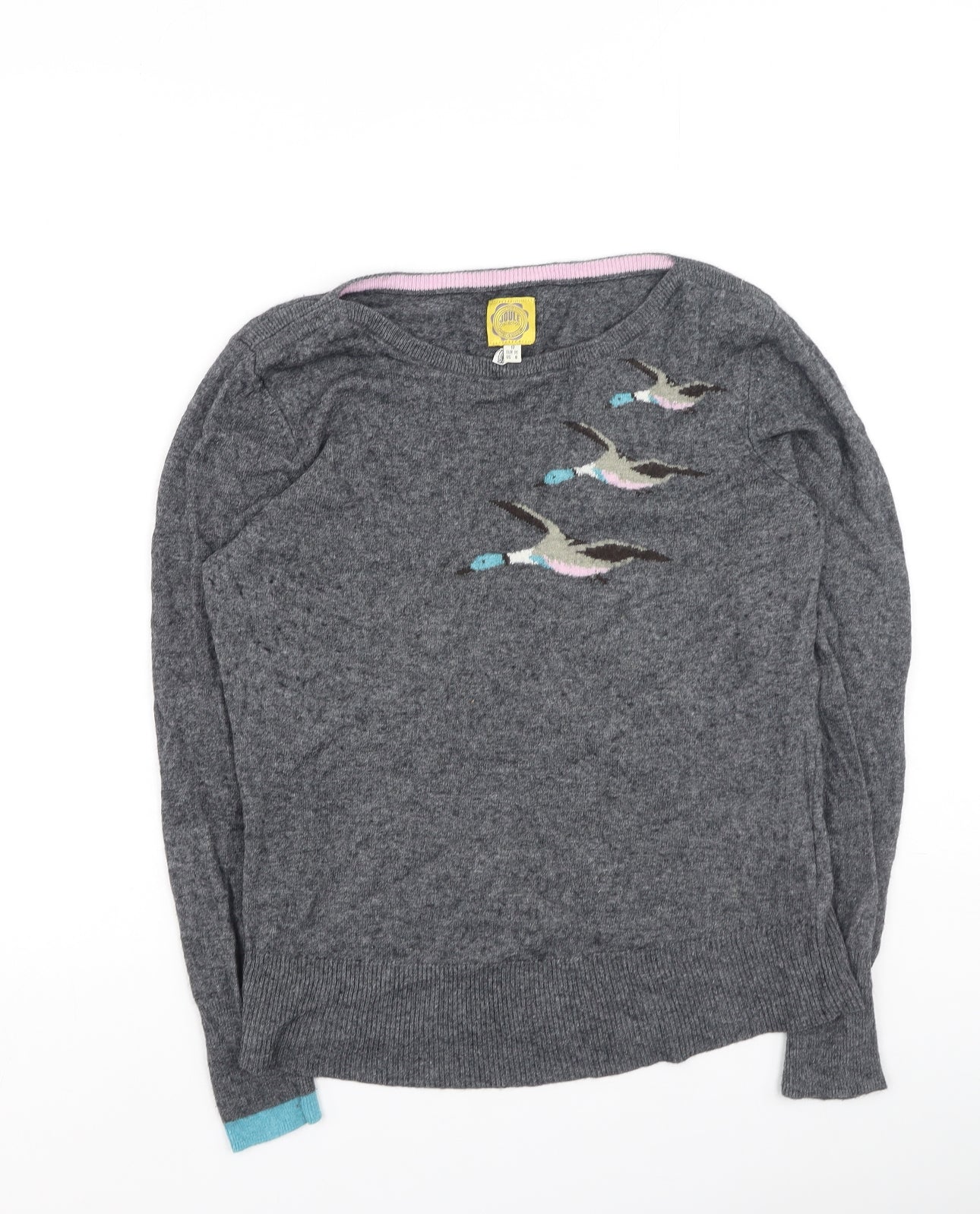 Joules Womens Grey Round Neck  Viscose Pullover Jumper Size 12   - birds
