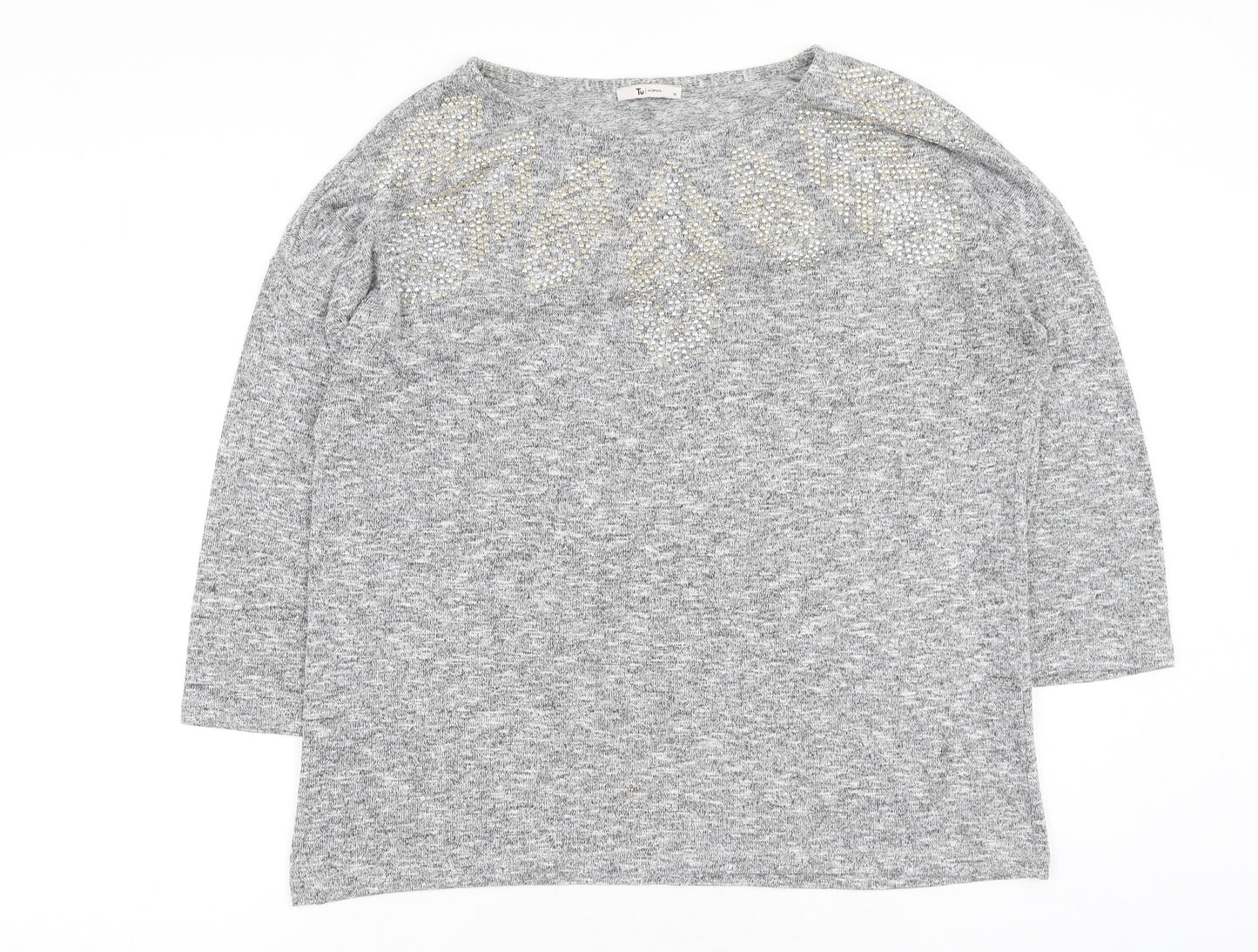 TU Womens Grey  Polyester Pullover Sweatshirt Size 14