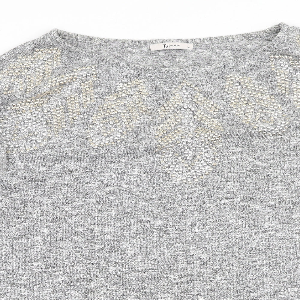 TU Womens Grey  Polyester Pullover Sweatshirt Size 14