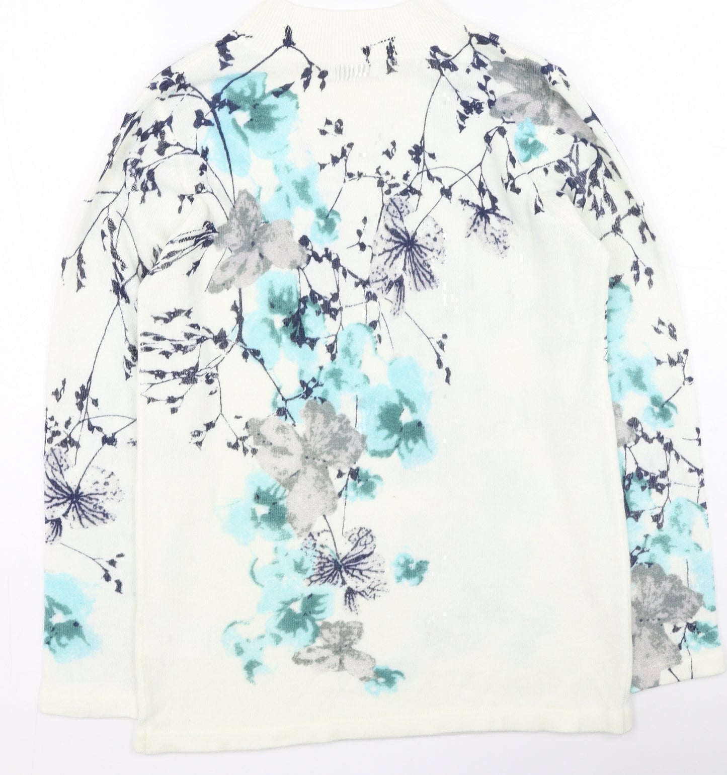 Damart Womens White Round Neck Floral Acrylic Pullover Jumper Size 10