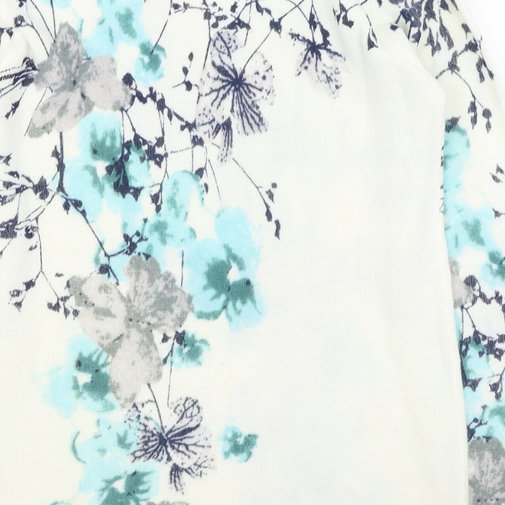 Damart Womens White Round Neck Floral Acrylic Pullover Jumper Size 10